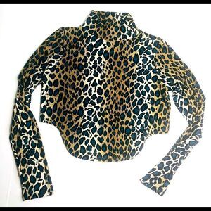 HP! Blue Leopard Print Long Sleeve Spandex Top